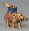 Painted Cast Iron Elephant Howdah Mechanical Bank
