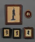 Five Small Framed Portrait Miniatures and Silhouettes