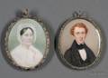Two Portrait Miniatures of a Redhaired Gentleman and a Lady Wearing a Bonnet