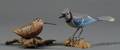 Carved and Painted Wooden Blue Jay and Woodcock Figures