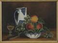 American School Late 19thEarly 20th Century Still Life of Fruit with Blue and White China