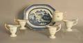 Canton platter together with three helmet form creamers and a teapot