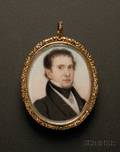 American School 19th Century Portrait Miniature of a Young Man