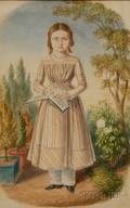 Henry Walton American 18041865 Portrait of a Girl on a Garden Path Holding a Book of Music