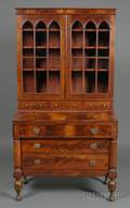 Classical Carved Mahogany and Mahogany Veneer Desk Bookcase