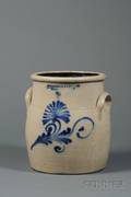 Cobalt Blue Decorated Stoneware Crock