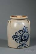 Stoneware Crock with Cobalt Compote of Flowers