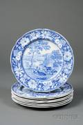 Eight Blue Transfer Decorated Staffordshire Plates