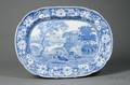 Large Oval Blue Transfer Decorated Staffordshire Platter