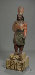 Polychrome Painted Carved Wooden Indian Tobacconist Figure