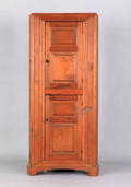 Mid Atlantic yellow pine one piece corner cupboard early 19th c