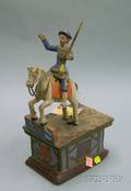 Wooden Santos Figure On Horseback On Painted Stand