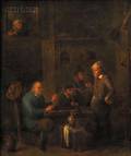 Attributed to Cornelisz Mahu Flemish 16131689 Tavern Interior with Backgammon Players