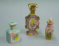 Three Continental Handpainted Floral and Genre Scene Decorated Porcelain Scent Bottles