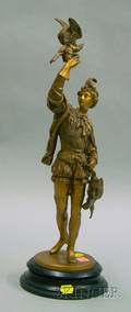 Faux Gilt Cast Metal Statue of Falconer