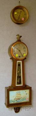 New Haven Banjo Clock and a Warren Webster  Co Brasscased Steam Gauge