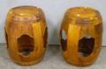Pair of Modern Asian Export Hardwood Barrelform Stools
