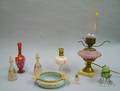 Wave Crest Giltmetal Mounted Enamel Decorated Glass Bowl Six Glass Scent Bottles and a Hobnail Glass Table L