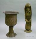 Large Hammered Copper Chalice and European Carved Wooden Figure of a Hasidic Man