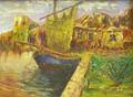 Framed 20th Century Oil on Canvas Harbor View