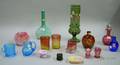 Sixteen Victorian and Decorative Colored Glass Table Items