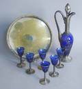 Cobalt glass cordial set