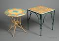 Two California Glazed Art Pottery Tiletop Wrought Iron Tables