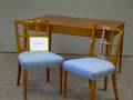 Modern Maple and Veneer Dining Table and a Set of Four Upholstered Maple Side Chairs