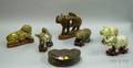 Six Asian Carved Hardstone Figures and a Shaped Box with Dragon Decorated Cover