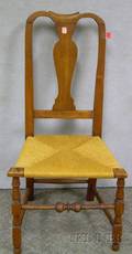 Queen Anne Birch Yokeback Side Chair with Woven Rush Seat