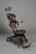 Late Victorian WD Allison Co Paint Decorated Cast Iron and Black Leather Upholstered Adjustable Dental Chair