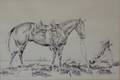 Framed Pen and Ink on Paper Drawing of an Indian and His Horse