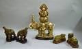 Asian Glazed Porcelain Figural Group and Four Carved Hardstone Figures