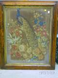 Framed Late Victorian Needlework Panel Depicting a Peacock amidst Flowers