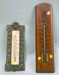 Electric Lustre Starch Co Wooden Advertising Wall Thermometer and a Victorian Cast Brass and Porcelain Wall Th