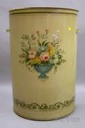 Martha Cahoon Handpainted Vase of Flowers Decorated Lidded Demilune Tin Hamper