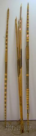 Two African Wooden Bows and Nine Wooden Arrows