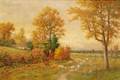 Herman Rohde American 19th20th Century Autumn Landscape with a Flock of Sheep
