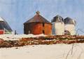 Loring W Coleman American b 1918 Silos in Winter