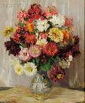 Continental School 20th Century Vase of Zinnias and Phlox