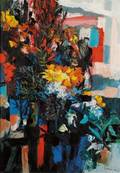 Nicolo Simbari Italian b 1927 Flower Stall in Paris