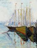 Maurice King Burns American 20th Century Schooners at Dock