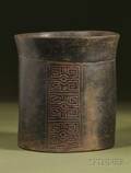 PreColumbian Incised Blackware Pottery Cylinder