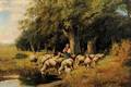 Attributed to Lon de Meutter Brunin Belgian 18611949 A Shepherdess and Her Flock