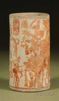 PreColumbian Polychrome Pottery Cylinder