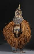 African Polychrome Wood Fiber and Cloth Mask