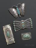 Four Southwest Silver and Turquoise Pins
