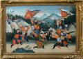 Pair of reverse painted Chinese battle scenes