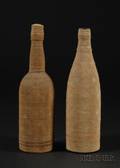 Two Aleutian Island Twined Basketry Covered Glass Bottles