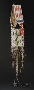 Northern Plains Beaded Cloth and Hide Mirror Bag